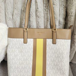 Michael Kors Center Stripe Morgan LG Tote Buttercup # 38H1CIJT7B